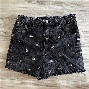 Black Denim Embroidered Shorts